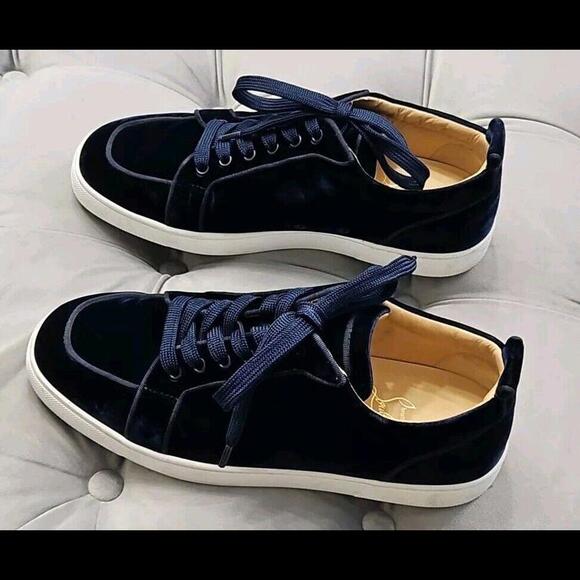 Christian Louboutin Navy Blue Velvet Lace Up Sneaker Flats Mens Shoes 42 9 - Picture 8 of 15
